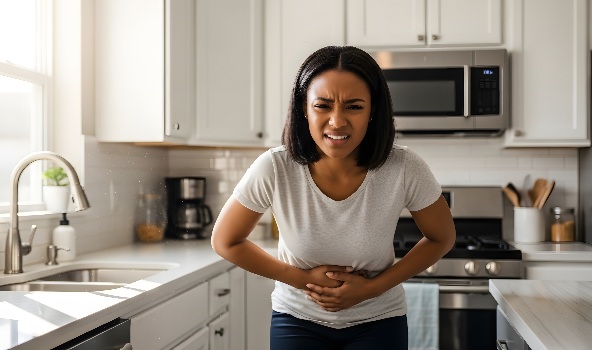 Young-woman-clutching-stomach-with-food-poisoning